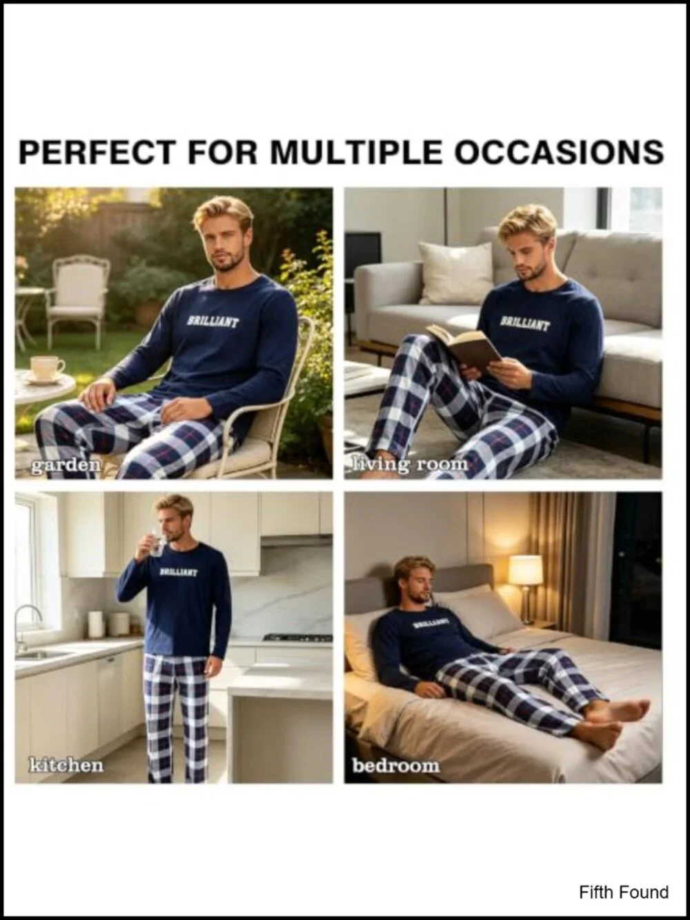Men's Long Sleeve Pajama Set - Plaid Pants Soft Sleepwear